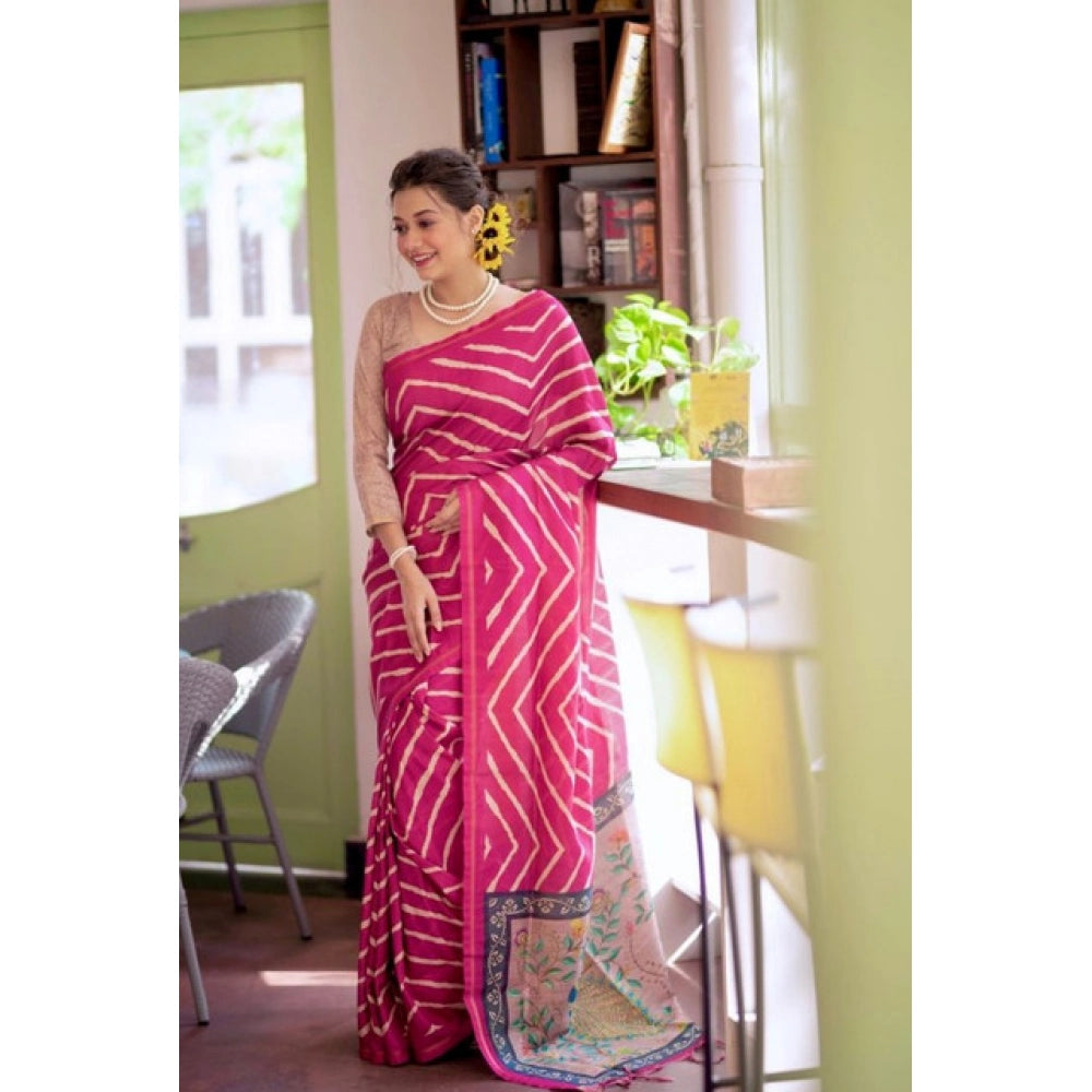 Women's Faux_Tussar_Silk Geometric_Print Saree With Unstitched Blouse 5.5Mtr (Light_Pink)