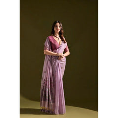 Generic Women's Blended_Cotton Floral Saree With Unstitched Blouse 5.5Mtr (Lavender)