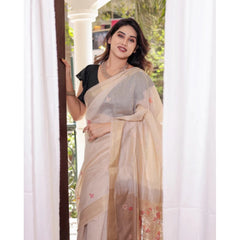 Generic Women's Blended_Cotton Woven_Motifs Saree With Unstitched Blouse 5.5Mtr (Light_Beige)