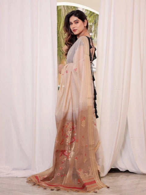 Generic Women's Blended_Cotton Woven_Motifs Saree With Unstitched Blouse 5.5Mtr (Light_Beige)