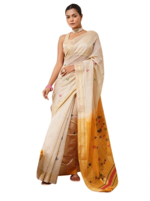 Generic Women's Blended_Cotton Woven_Motifs Saree With Unstitched Blouse 5.5Mtr (Mustard)