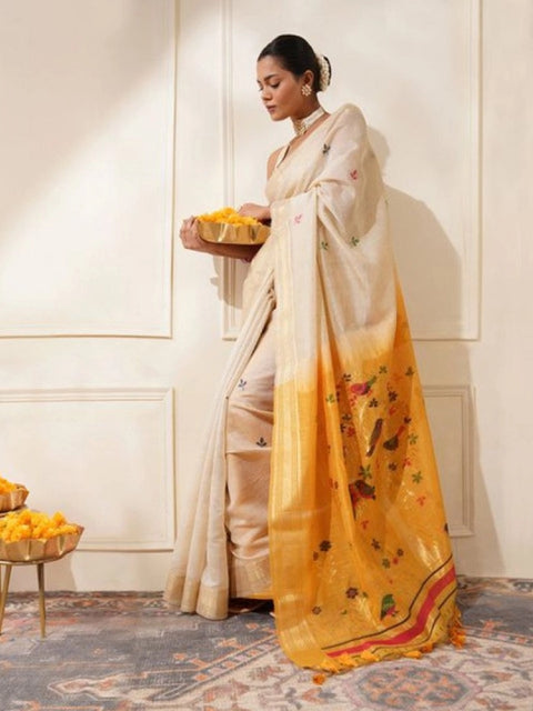 Generic Women's Blended_Cotton Woven_Motifs Saree With Unstitched Blouse 5.5Mtr (Mustard)