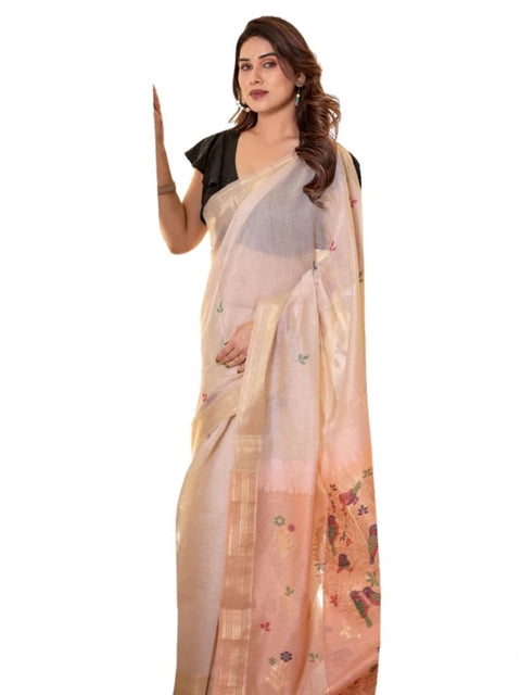 Generic Women's Blended_Cotton Woven_Motifs Saree With Unstitched Blouse 5.5Mtr (Peach)
