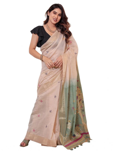 Generic Women's Blended_Cotton Woven_Motifs Saree With Unstitched Blouse 5.5Mtr (Rama_Green)