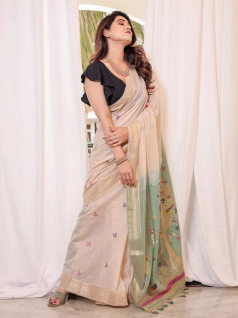 Generic Women's Blended_Cotton Woven_Motifs Saree With Unstitched Blouse 5.5Mtr (Rama_Green)