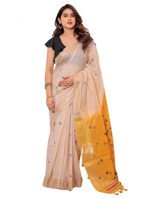 Generic Women's Blended_Cotton Woven_Motifs Saree With Unstitched Blouse 5.5Mtr (Yellow)
