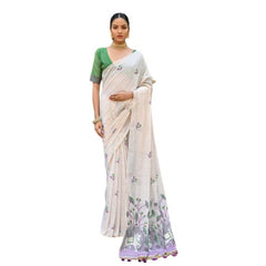 Generic Women's Blended_Cotton Floral Weaving Pattern Saree With Unstitched Blouse 5.5Mtr (Purple)