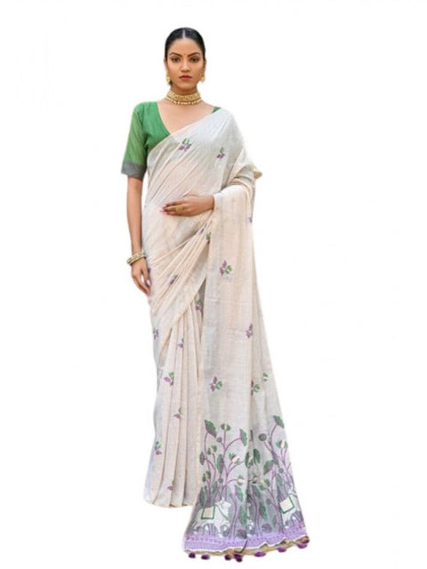 Generic Women's Blended_Cotton Floral Weaving Pattern Saree With Unstitched Blouse 5.5Mtr (Purple)