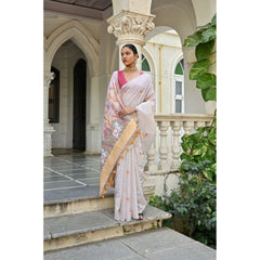 Generic Women's Blended_Cotton Floral Weaving Pattern Saree With Unstitched Blouse 5.5Mtr (Yellow)