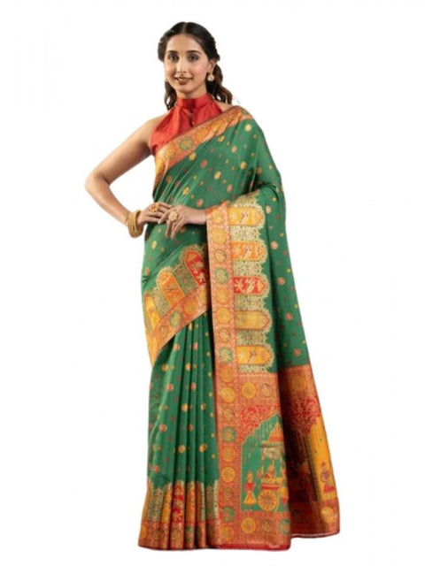 Generic Women's Faux_Banarasi Woven Motifs Saree With Unstitched Blouse 5.5Mtr (Green)