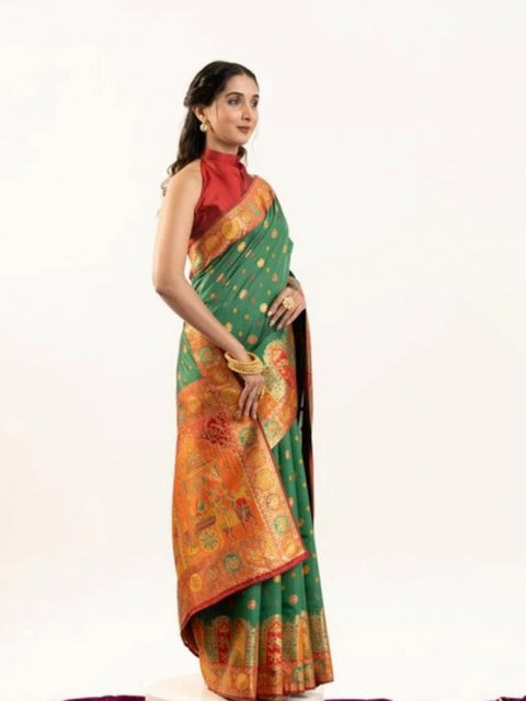 Generic Women's Faux_Banarasi Woven Motifs Saree With Unstitched Blouse 5.5Mtr (Green)