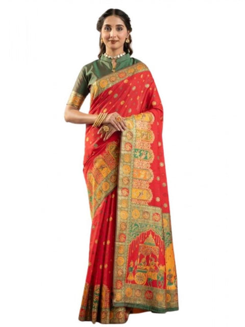 Generic Women's Faux_Banarasi Woven Motifs Saree With Unstitched Blouse 5.5Mtr (Orange)