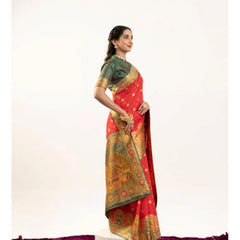 Generic Women's Faux_Banarasi Woven Motifs Saree With Unstitched Blouse 5.5Mtr (Orange)