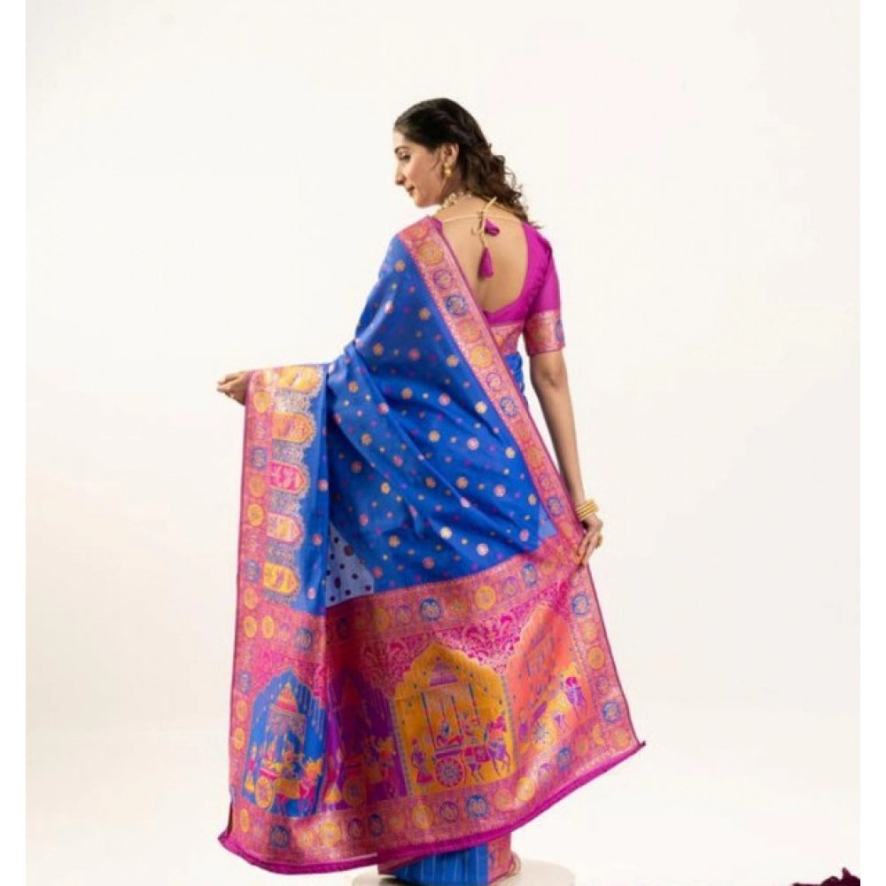 Women's Faux_Banarasi Woven Motifs Saree With Unstitched Blouse 5.5Mtr (Royal_Blue)