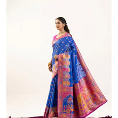Women's Faux_Banarasi Woven Motifs Saree With Unstitched Blouse 5.5Mtr (Royal_Blue)