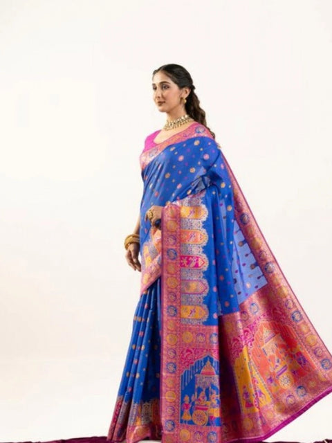 Women's Faux_Banarasi Woven Motifs Saree With Unstitched Blouse 5.5Mtr (Royal_Blue)