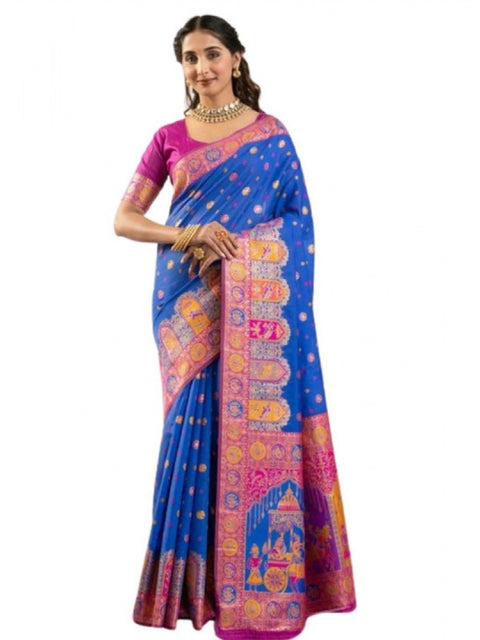 Women's Faux_Banarasi Woven Motifs Saree With Unstitched Blouse 5.5Mtr (Royal_Blue)