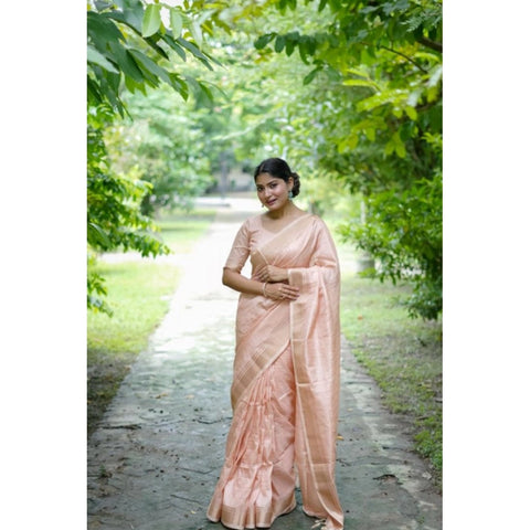 Women's Faux_Banarasi Lining Pattern Saree With Unstitched Blouse 5.5Mtr (Peach)