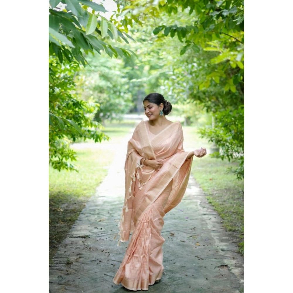 Women's Faux_Banarasi Lining Pattern Saree With Unstitched Blouse 5.5Mtr (Peach)