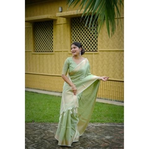 Women's Faux_Banarasi Lining Pattern Saree With Unstitched Blouse 5.5Mtr (Light_Green)