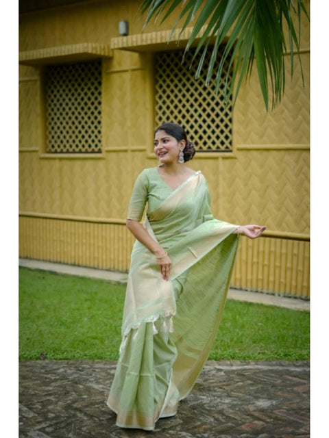 Women's Faux_Banarasi Lining Pattern Saree With Unstitched Blouse 5.5Mtr (Light_Green)
