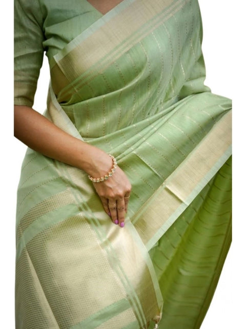 Women's Faux_Banarasi Lining Pattern Saree With Unstitched Blouse 5.5Mtr (Light_Green)
