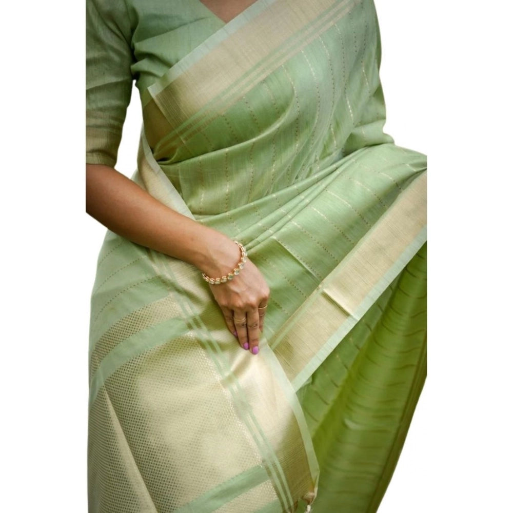 Women's Faux_Banarasi Lining Pattern Saree With Unstitched Blouse 5.5Mtr (Light_Green)