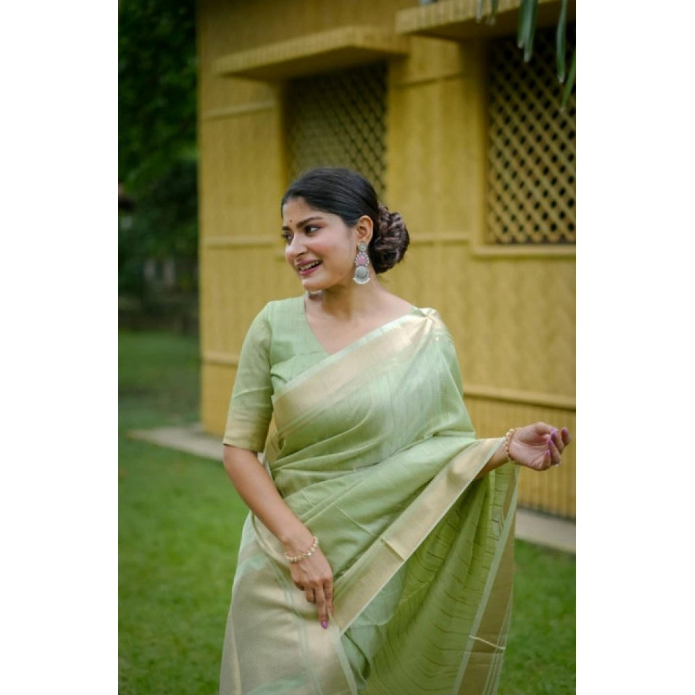 Women's Faux_Banarasi Lining Pattern Saree With Unstitched Blouse 5.5Mtr (Light_Green)