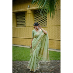 Women's Faux_Banarasi Lining Pattern Saree With Unstitched Blouse 5.5Mtr (Light_Green)