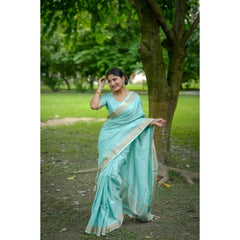 Women's Faux_Banarasi Lining Pattern Saree With Unstitched Blouse 5.5Mtr (Light_Aqua_Blue)