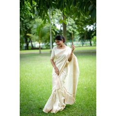 Women's Faux_Banarasi Lining Pattern Saree With Unstitched Blouse 5.5Mtr (Off_White)