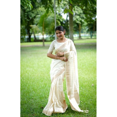 Women's Faux_Banarasi Lining Pattern Saree With Unstitched Blouse 5.5Mtr (Off_White)