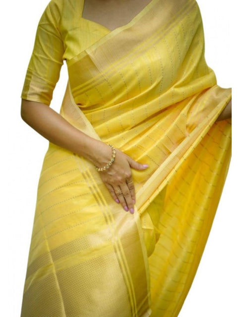 Women's Faux_Banarasi Lining Pattern Saree With Unstitched Blouse 5.5Mtr (Yellow)