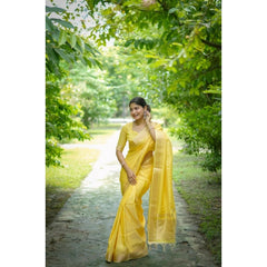 Women's Faux_Banarasi Lining Pattern Saree With Unstitched Blouse 5.5Mtr (Yellow)