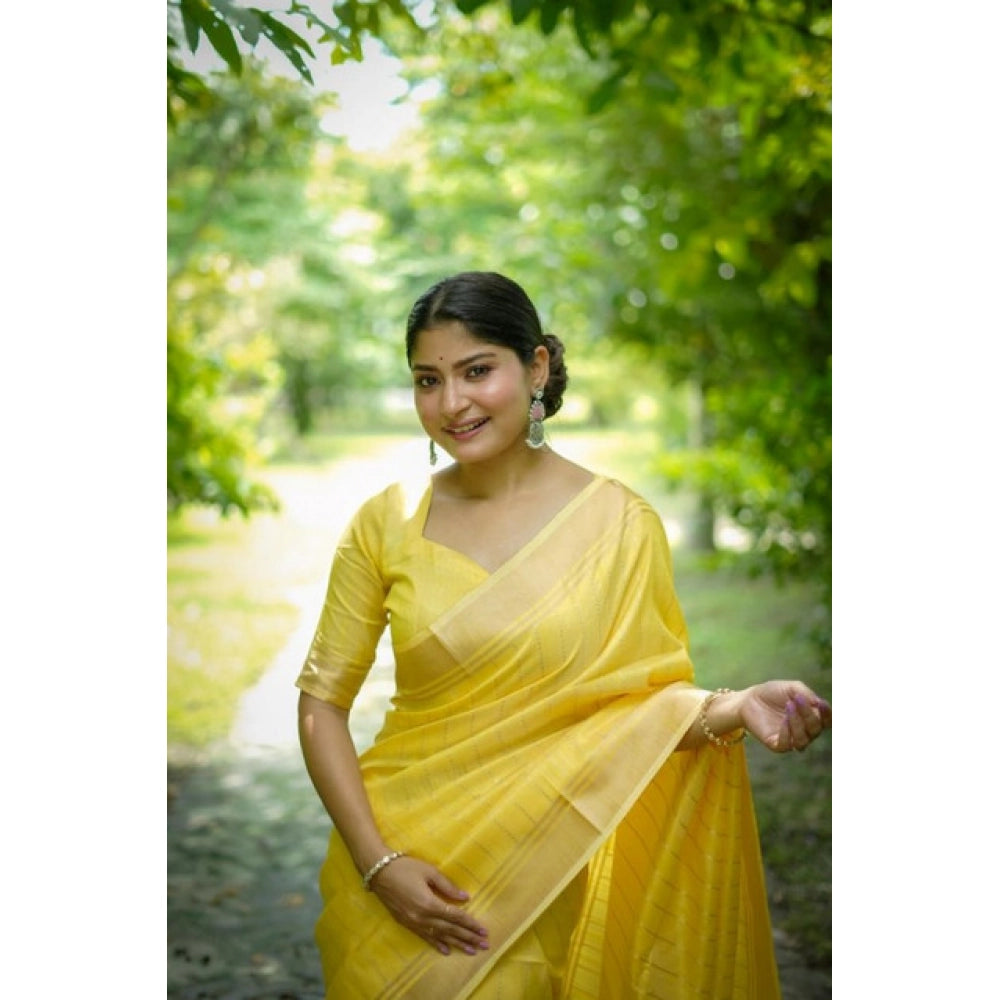 Women's Faux_Banarasi Lining Pattern Saree With Unstitched Blouse 5.5Mtr (Yellow)