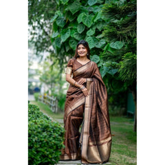 Women's Faux_Banarasi Lining Pattern Saree With Unstitched Blouse 5.5Mtr (Light_Brown)