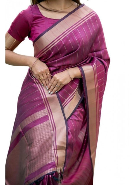 Women's Faux_Banarasi Lining Pattern Saree With Unstitched Blouse 5.5Mtr (Magenta)
