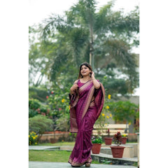 Women's Faux_Banarasi Lining Pattern Saree With Unstitched Blouse 5.5Mtr (Magenta)