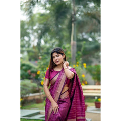 Women's Faux_Banarasi Lining Pattern Saree With Unstitched Blouse 5.5Mtr (Magenta)