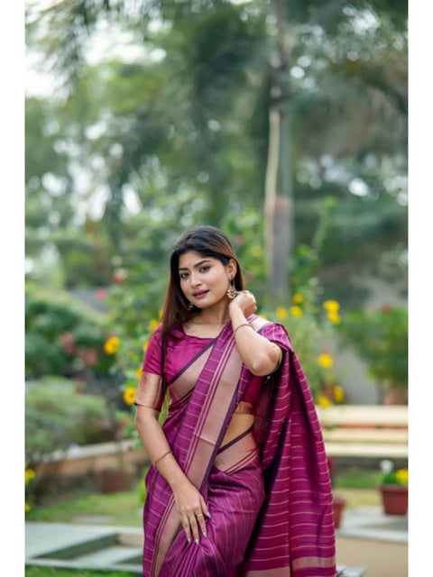 Women's Faux_Banarasi Lining Pattern Saree With Unstitched Blouse 5.5Mtr (Magenta)