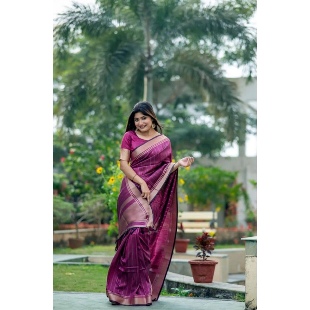 Women's Faux_Banarasi Lining Pattern Saree With Unstitched Blouse 5.5Mtr (Magenta)