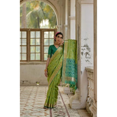 Women's Silk_Blend Ethnic Ikat Pattern Saree With Unstitched Blouse 5.5Mtr (Light_Green)
