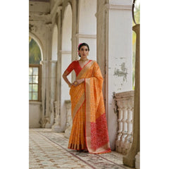 Women's Silk_Blend Ethnic Ikat Pattern Saree With Unstitched Blouse 5.5Mtr (Mustard)