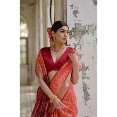 Women's Silk_Blend Ethnic Ikat Pattern Saree With Unstitched Blouse 5.5Mtr (Orange)
