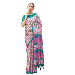 Generic Women's Faux_Tussar Kalamkari_Print Saree With Unstitched Blouse 5.5Mtr (Green)