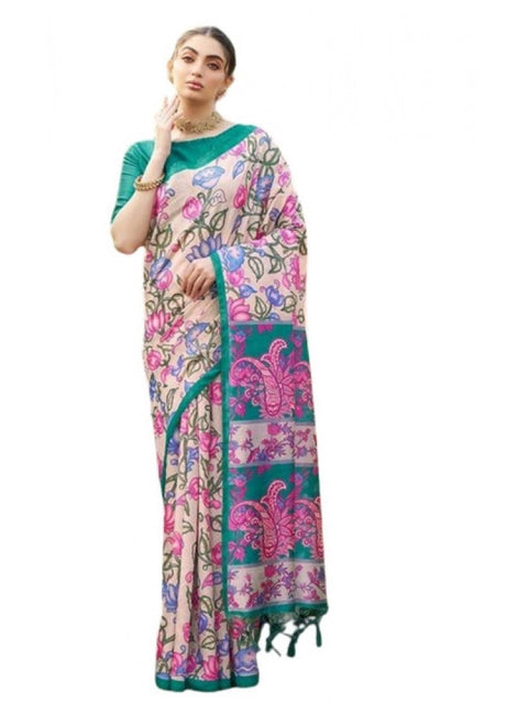 Generic Women's Faux_Tussar Kalamkari_Print Saree With Unstitched Blouse 5.5Mtr (Green)