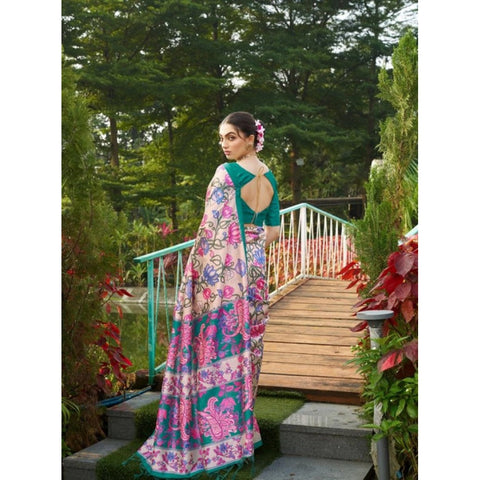 Generic Women's Faux_Tussar Kalamkari_Print Saree With Unstitched Blouse 5.5Mtr (Green)