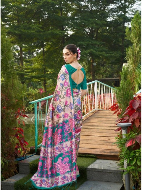 Generic Women's Faux_Tussar Kalamkari_Print Saree With Unstitched Blouse 5.5Mtr (Green)