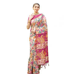 Generic Women's Faux_Tussar Kalamkari_Print Saree With Unstitched Blouse 5.5Mtr (Pink)