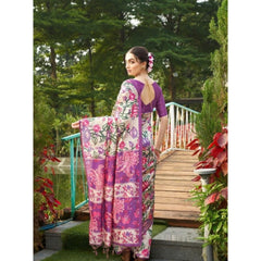 Women's Faux_Tussar Kalamkari_Print Saree With Unstitched Blouse 5.5Mtr (Purple)